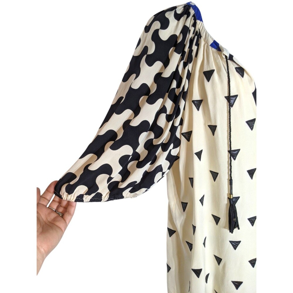 DVF Diane von Furstenberg 100% Silk Tunic Mini Dress Sz 0 XS S Ivory Geometric - Picture 8 of 16